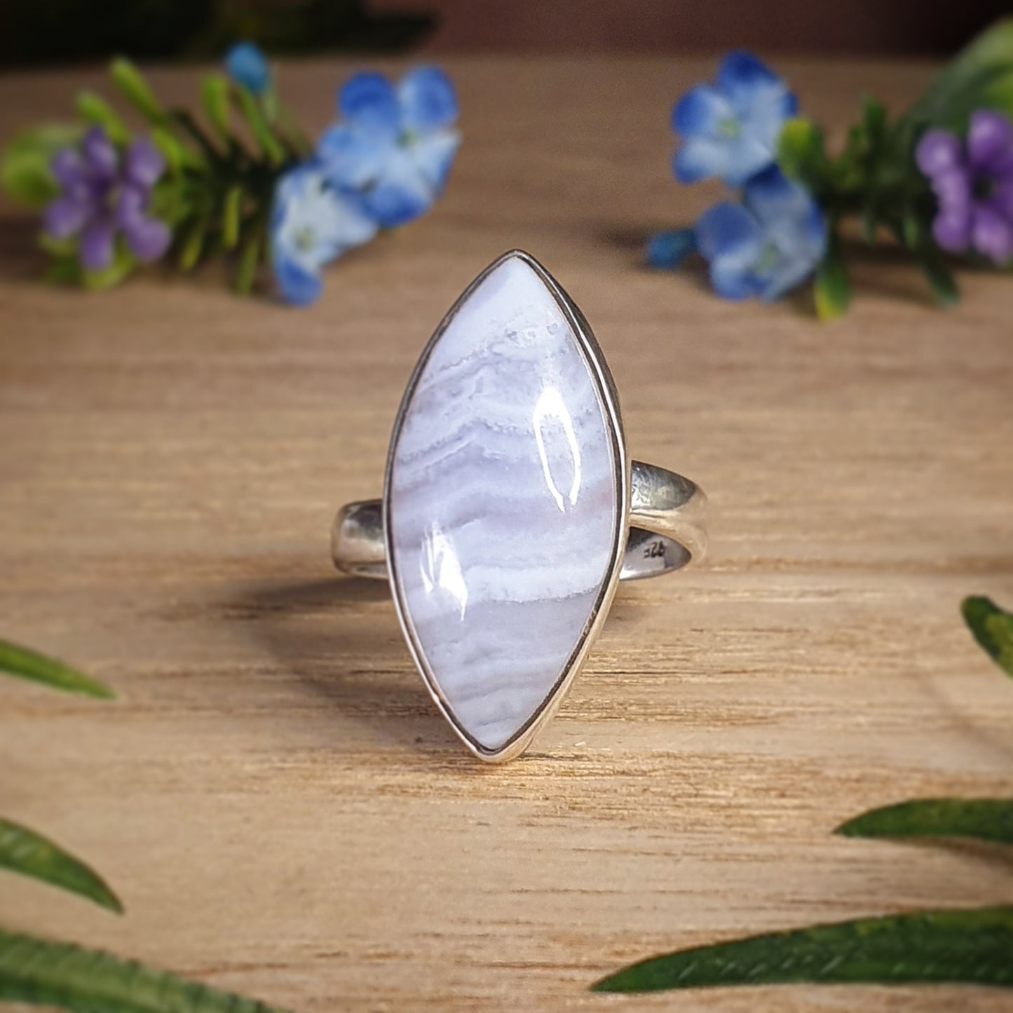 Blue Lace Agate Ring - Size 9 (jx212)