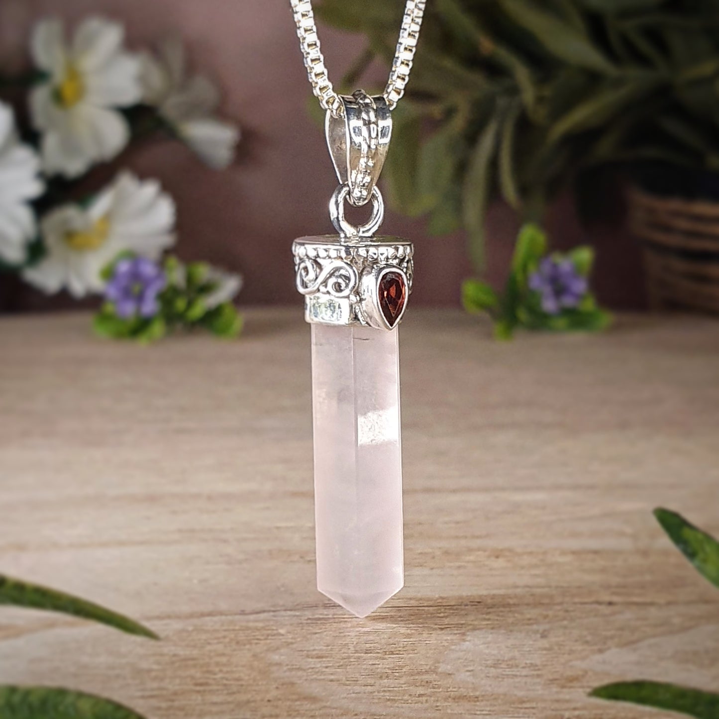 Rose Quartz, Garnet Pendant (mx594)