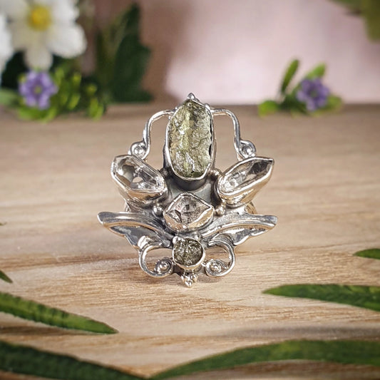 Super Trio Ring - Moldavite - size 6 (mx682)