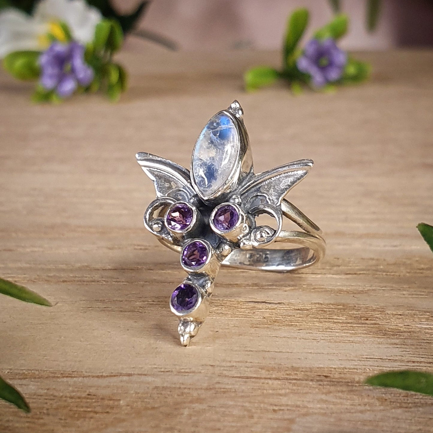 Moonstone, Amethyst Ring - 8 (mx707)