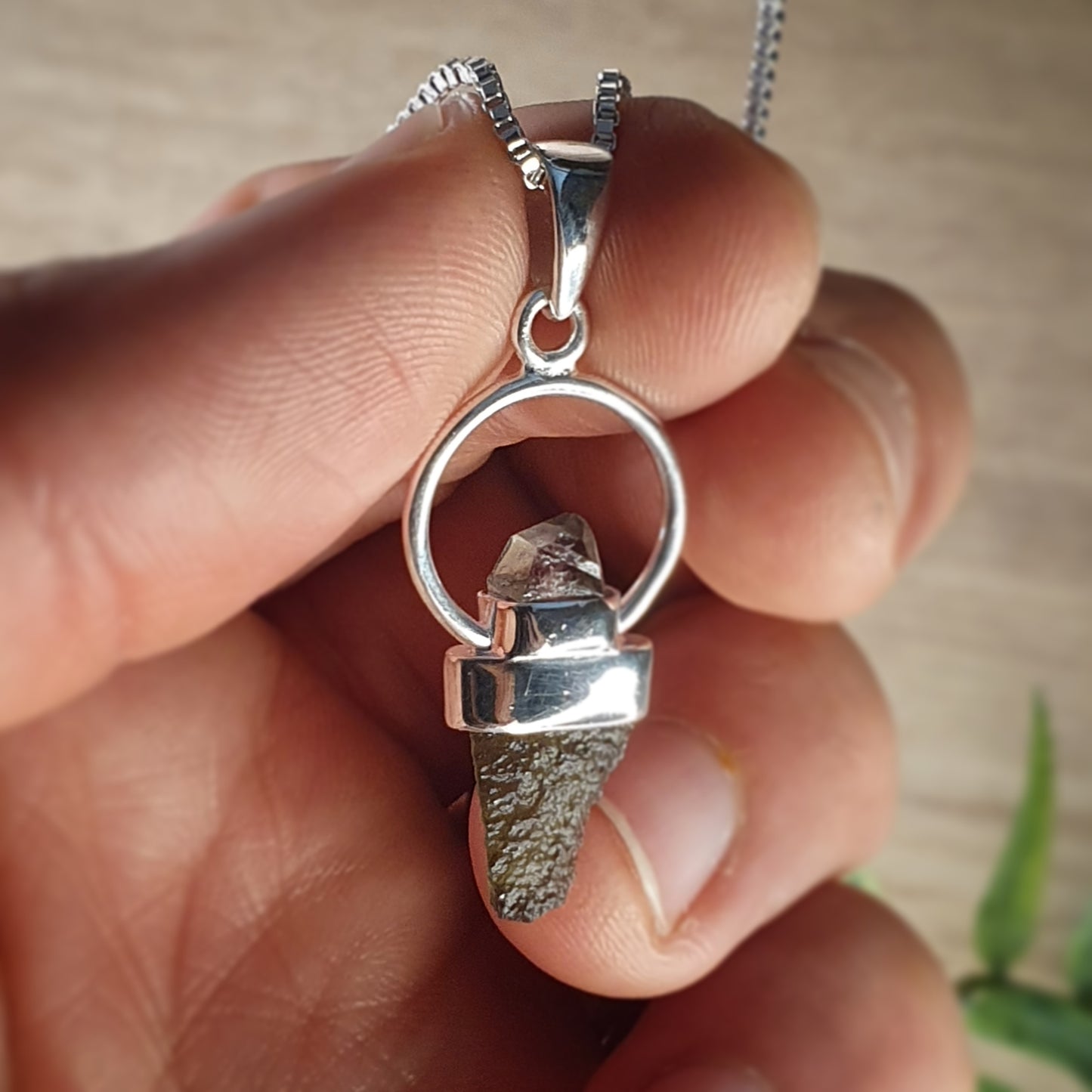 Moldavite, Herkimer Diamond Pendant (mx734)