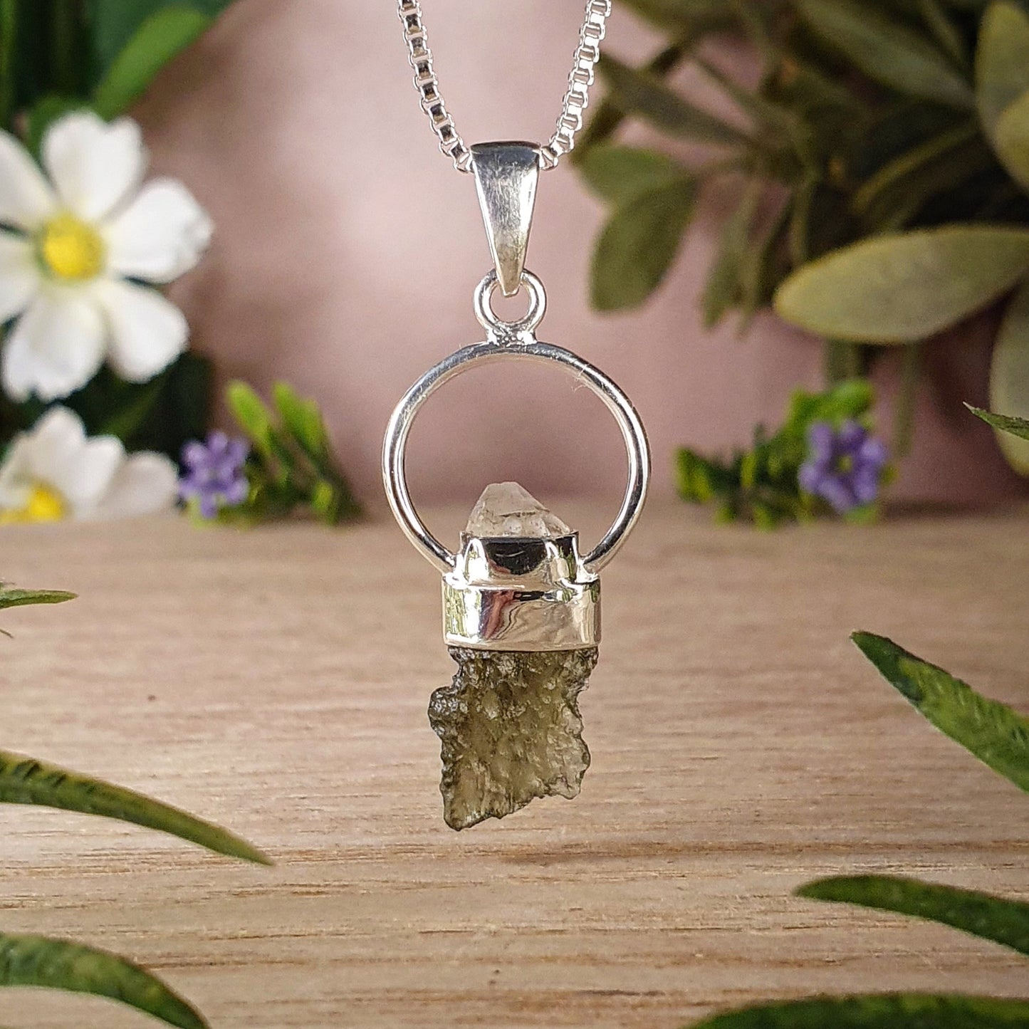 Moldavite, Herkimer Diamond Pendant (mx737)