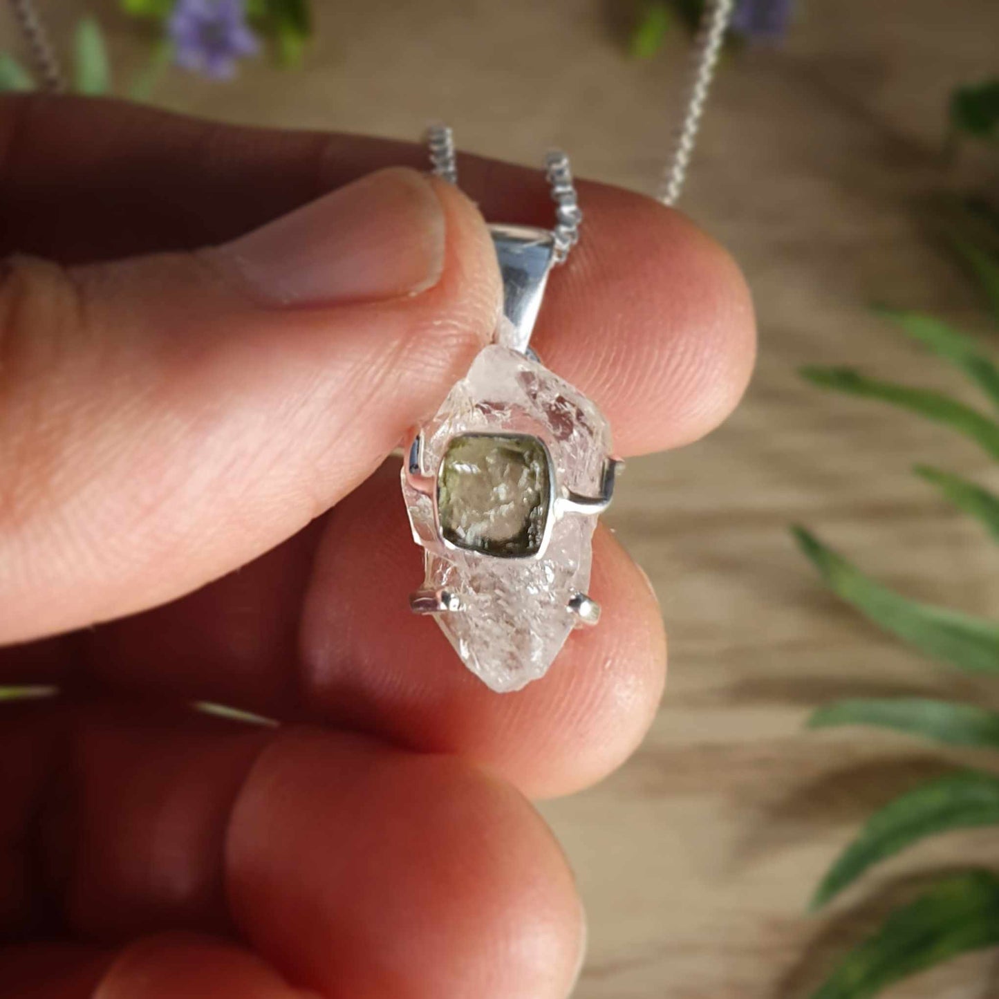 Moldavite, Herkimer Diamond Pendant (mx799)