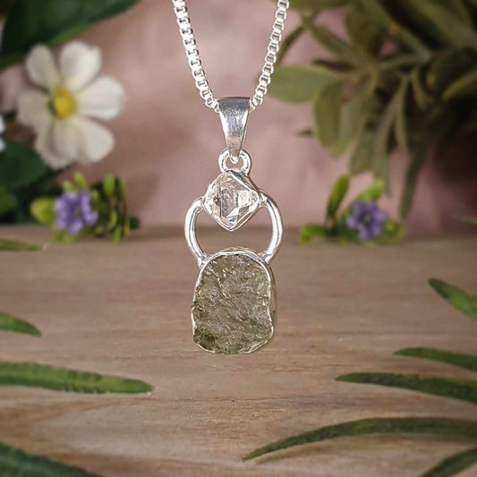 Moldavite, Herkimer Diamond Pendant (mx797)