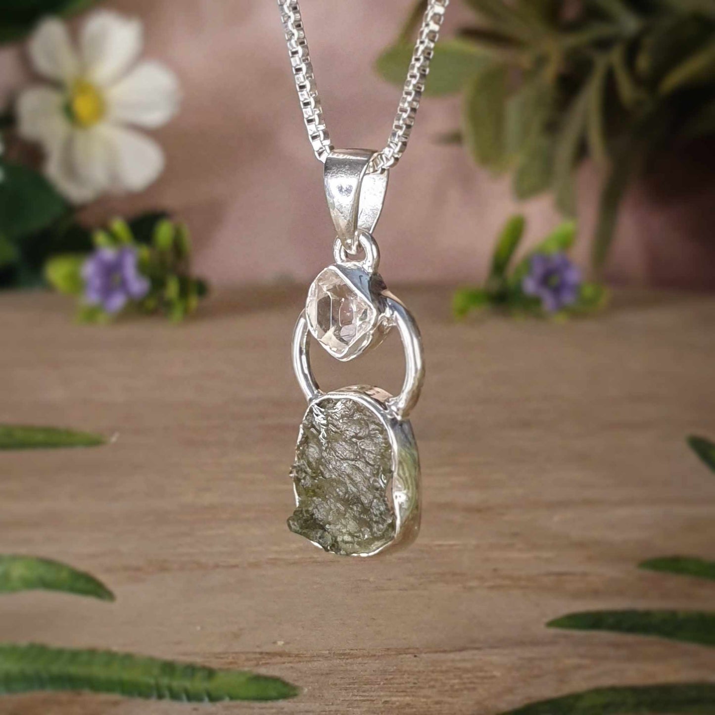 Moldavite, Herkimer Diamond Pendant (mx797)