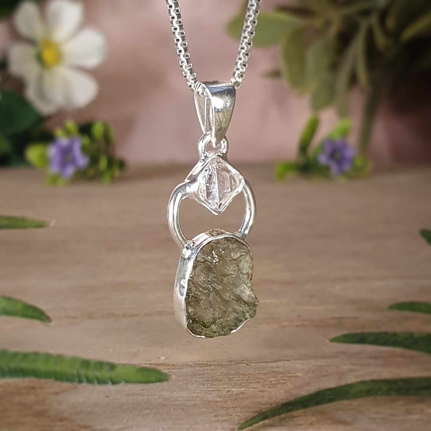 Moldavite, Herkimer Diamond Pendant (mx797)