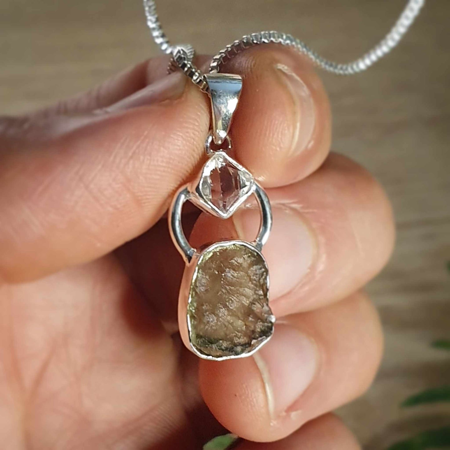 Moldavite, Herkimer Diamond Pendant (mx797)