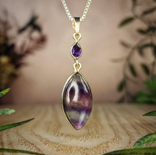 Fluorite, Amethyst Pendant (AX008)