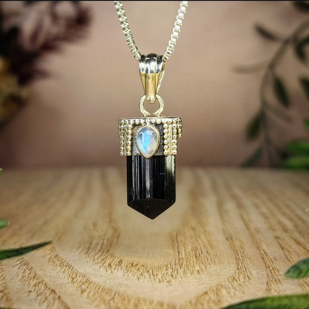 Moonstone, Black Tourmaline Pendant (AX006)