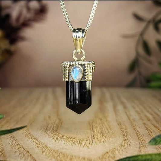 Moonstone, Black Tourmaline Pendant (AX006)