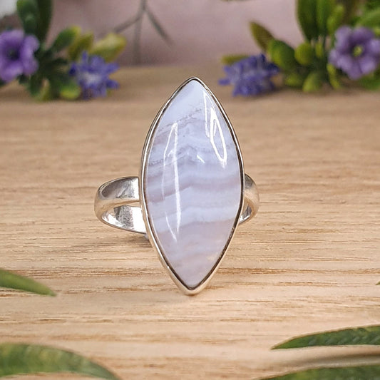 Blue Lace Agate Ring - Size 9 / S - ON SALE